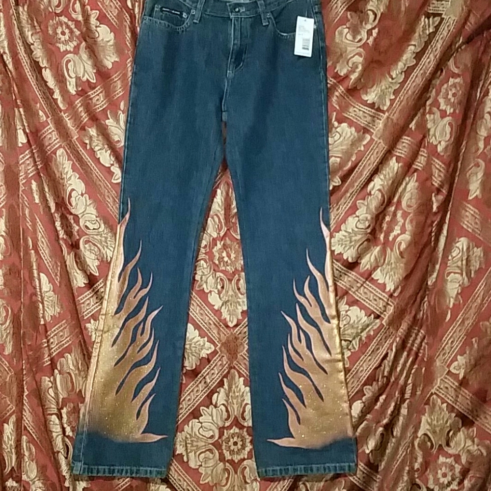 NWT Vintage DKNY Biker Girl Flame Jeans